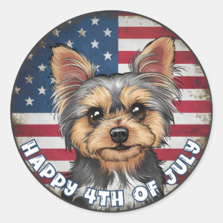 4 juli Onafhankelijkheidsdag Yorkie Circle Ronde Sticker