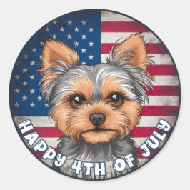 4 juli Onafhankelijkheidsdag Yorkie Circle Ronde Sticker