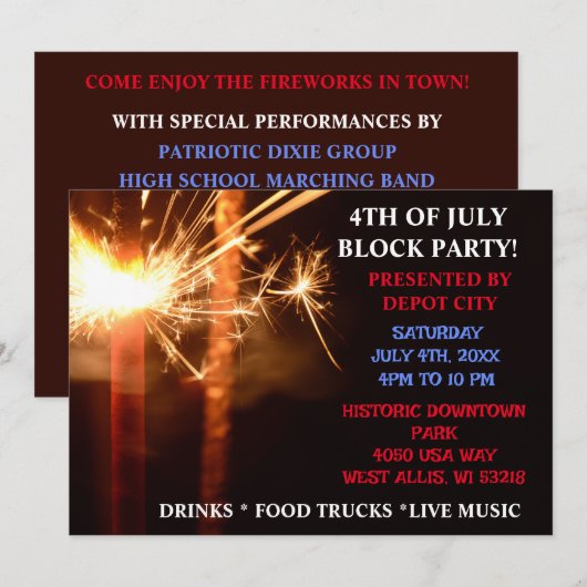 4 juli Onafhankelijkheidspartij Sparkler Kaart (Voorkant / Achterkant)