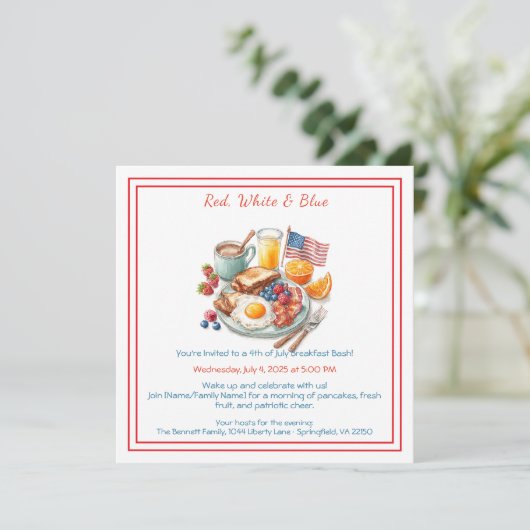 4 juli Ontbijt uitnodiging – Patriottisch (Staand voorkant)