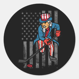 4 juli oom Sam ijshockey vlag Amerika mannen Ronde Sticker