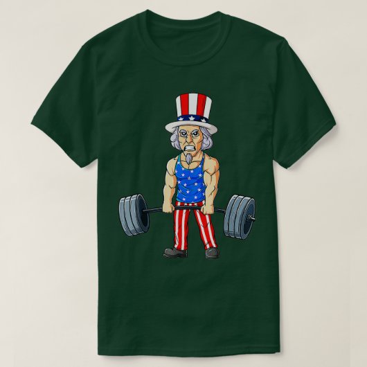 4 juli Oom Sam Weightlift Funny Deadlift T-shirt (Design voorkant)