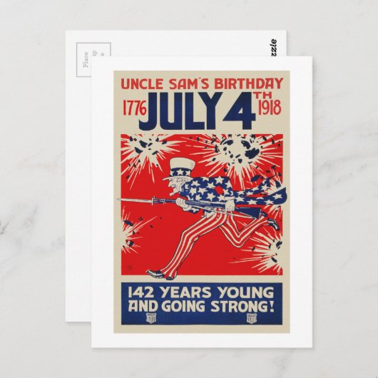 4 juli Oom Sam's verjaardag WOI Propaganda Briefkaart (Voorkant / Achterkant)