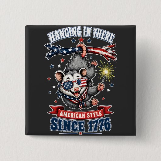 4 juli opossum hangende knoop vierkante button 5,1 cm (Voorkant)