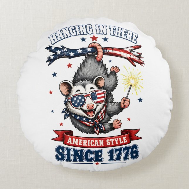 ​4 juli opossum hangende ronde kussen (Voorkant)