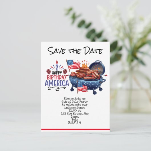 4 juli Opslaan van de partij Date Independence Day Briefkaart (Staand voorkant)