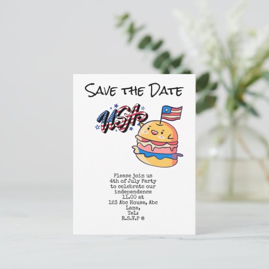 4 juli Opslaan van de partij Date Independence Day Briefkaart (Staand voorkant)