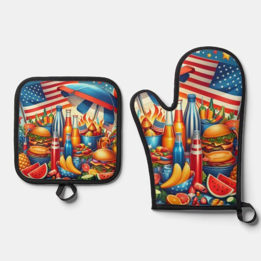 4 juli ovenwant & pannenlap set (Voorkant)