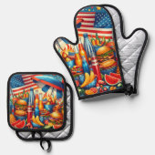 4 juli ovenwant & pannenlap set (Voorkant / Achterkant)