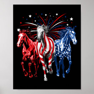 4 juli paardenliefhebbers Rood Wit En Blauw Americ Poster