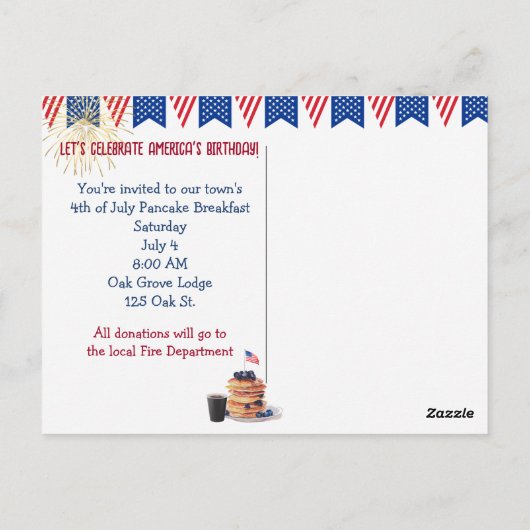 4 juli Pannenkoek Ontbijt Briefkaart (Achterkant)