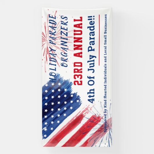 4 juli Parade Red White Blue Summer Company Spandoek (Verticaal)