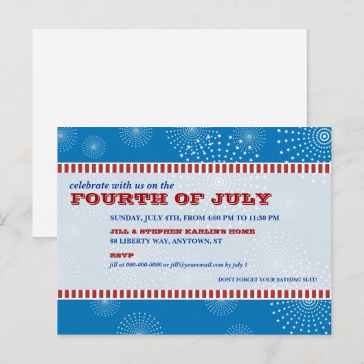 4 juli Partij van de Explosie Uitnodiging Briefkaart (Voorkant / Achterkant)