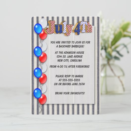 4 juli partijuitnodiging kaart (Staand voorkant)