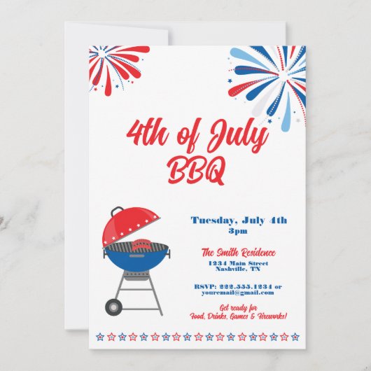 4 juli Party BBQ Patriottisch Rood Wit Blauw Kaart (Voorkant)