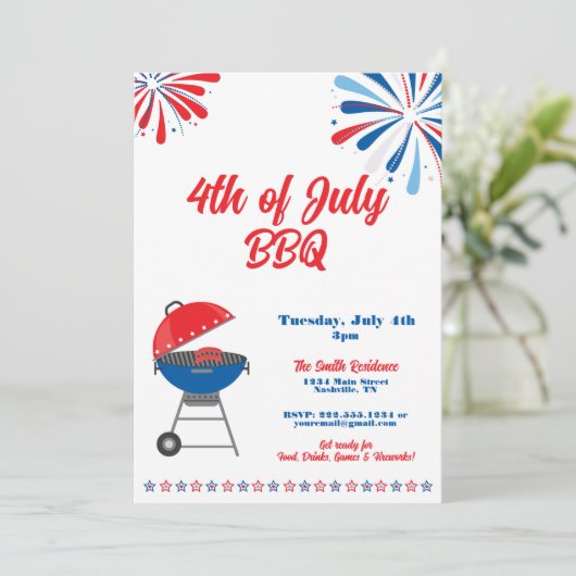 4 juli Party BBQ Patriottisch Rood Wit Blauw Kaart (Staand voorkant)