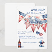4 juli Party BBQ Uitnodiging Waterverf (Voorkant / Achterkant)