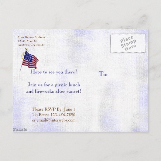 4 juli Party Custom Invitation Briefkaart (Achterkant)