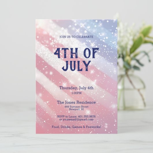 4 juli Party Glitter Rood Wit Blauw Patriottisch Kaart (Staand voorkant)