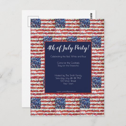 4 juli Party Invitation Briefkaart (Voorkant / Achterkant)