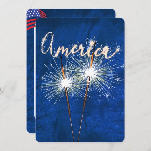 4 juli Party Sparkler op Blue Invitation Kaart (Voorkant / Achterkant)