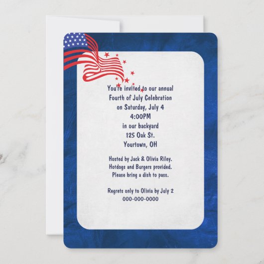 4 juli Party Sparkler op Blue Invitation Kaart (Achterkant)