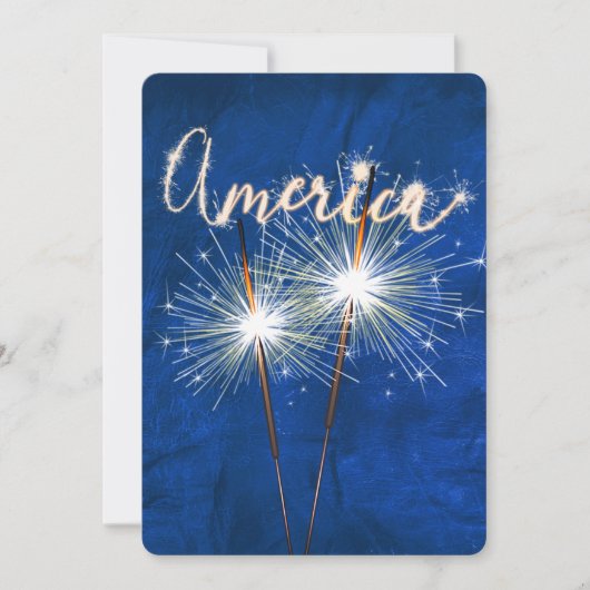 4 juli Party Sparkler op Blue Invitation Kaart (Voorkant)