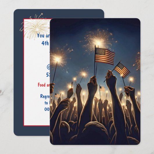 4 juli Party Sparklers en Vlag Kaart (Voorkant / Achterkant)