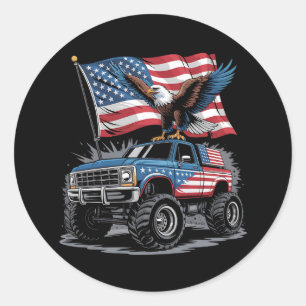 4 juli Patriotic Eagle Monster Truck Amerikaans Ronde Sticker