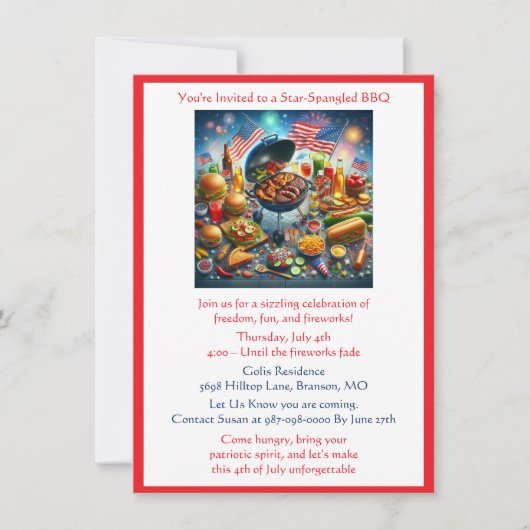 4 juli Patriotic Holiday BBQ Uitnodiging (Voorkant)