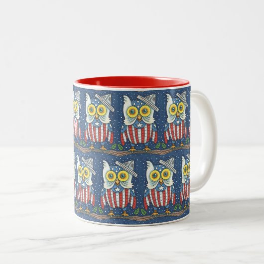 4 JULI PATRIOTIC HOOT OWL, TWEE TONEN MOK rood (Voorkant rechts)