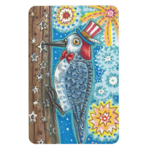 4 JULI PATRIOTIC WOODPECKER MAGNET Large Magneet