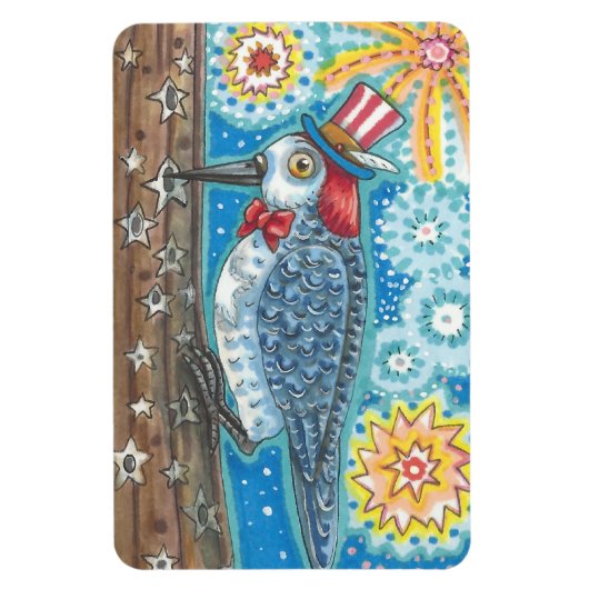 4 JULI PATRIOTIC WOODPECKER MAGNET Large Magneet (Verticaal)