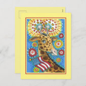 4 JULI PATRIOTISCHE GIRAFFE EN FIREWORKS Cute Fun Feestdagenkaart (Voorkant / Achterkant)