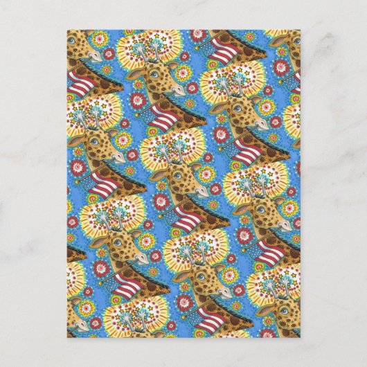 4 JULI PATRIOTISCHE GIRAFFE EN FIREWORKS Cute Fun Feestdagenkaart (Voorkant)