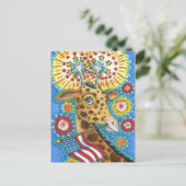 4 JULI PATRIOTISCHE GIRAFFE EN FIREWORKS Cute Fun Feestdagenkaart (Staand voorkant)