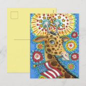 4 JULI PATRIOTISCHE GIRAFFE EN FIREWORKS Cute Fun Feestdagenkaart (Voorkant / Achterkant)