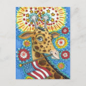 4 JULI PATRIOTISCHE GIRAFFE EN FIREWORKS Cute Fun Feestdagenkaart (Voorkant)