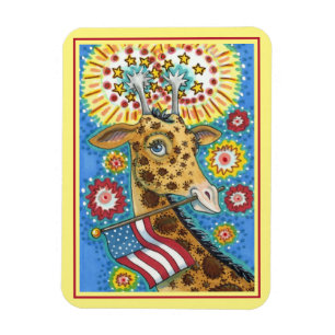 4 JULI PATRIOTISCHE GIRAFFE EN FIREWORKS Cute Fun Magneet