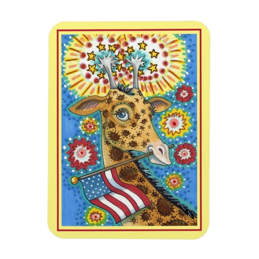 4 JULI PATRIOTISCHE GIRAFFE EN FIREWORKS Cute Fun Magneet (Verticaal)