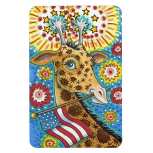 4 JULI PATRIOTISCHE GIRAFFE EN FIREWORKS Cute Fun Magneet