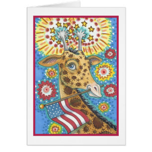 4 JULI, PATRIOTISCHE GIRAFFE NOOT KAART blanco