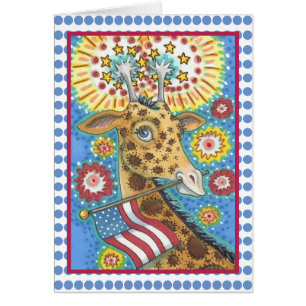 4 JULI, PATRIOTISCHE GIRAFFE NOOT KAART blanco