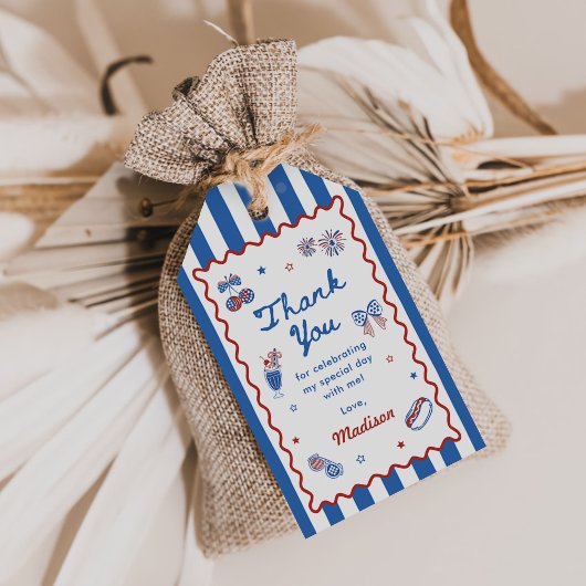 4 juli patriottisch 1e verjaardagsfeest cadeaulabel