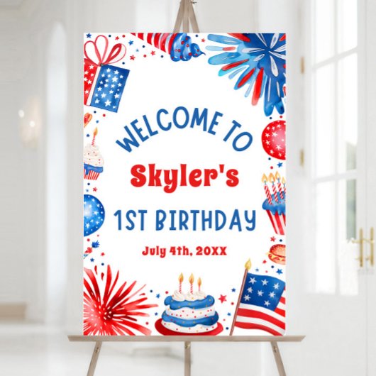 4 juli Patriottisch 1e verjaardagsfeest Welkom bor Poster