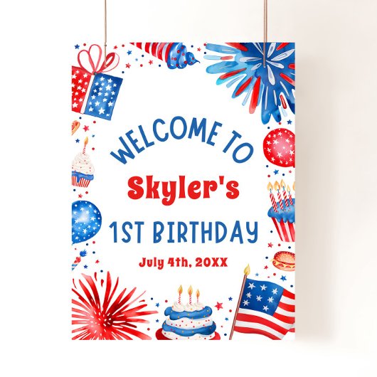 4 juli Patriottisch 1e Verjaardagsfeestje Welkomst Poster