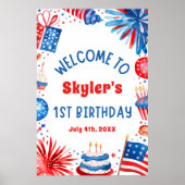 4 juli Patriottisch 1e Verjaardagsfeestje Welkomst Poster (Voorkant)