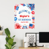 4 juli Patriottisch 1e Verjaardagsfeestje Welkomst Poster (Thuiskantoor)