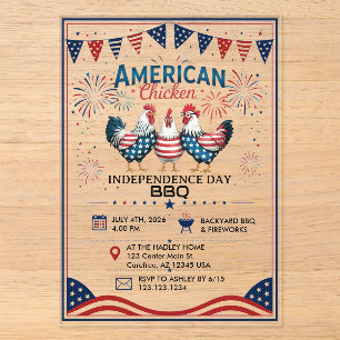 4 juli patriottisch Amerikaans kip ontwerp Acryl Uitnodigingen