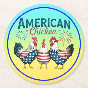 4 juli patriottisch Amerikaans kip ontwerp Ronde Kartonnen Onderzetter